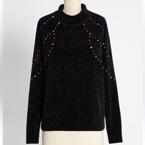 ModCloth Glitz Mock Neck Sweater Chenille Small New